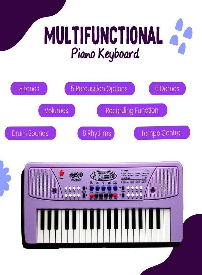 Gooyo GY-430CF 37-Key Musical Piano Keyboard with Microphone | 8 Rhythms, 8 Tones, 6 Demos, Song Record Feaure | Dual Power Supply (USB Included) | Purple Color | Gift Box Packaging - Image 2